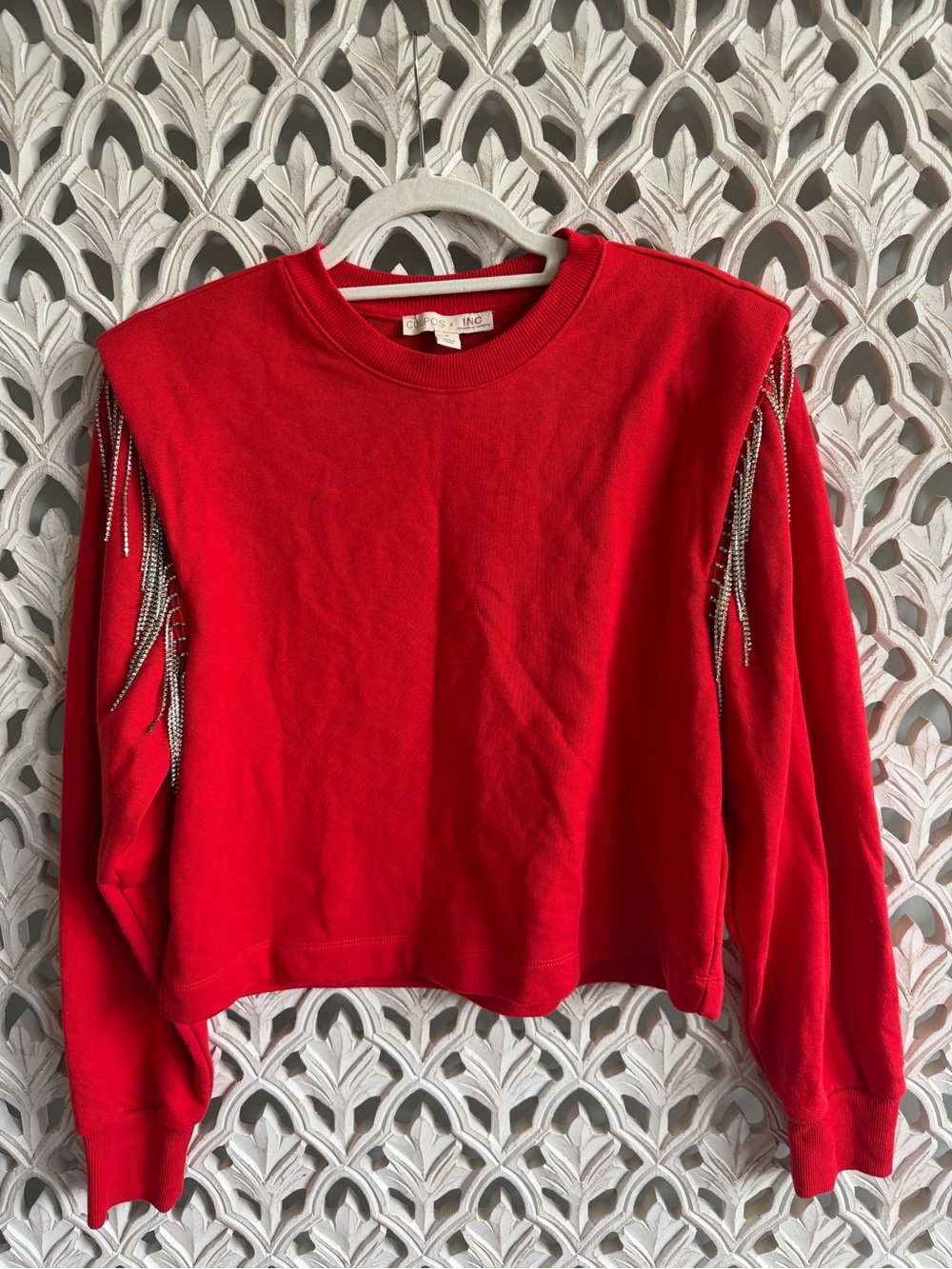 INC x CULPOS Sparkle Fringe Red Sweatshirt The Sex Lives of College Girls M